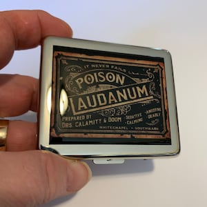 Vintage Laudanum Label 8 Day Pill Box with Mirror