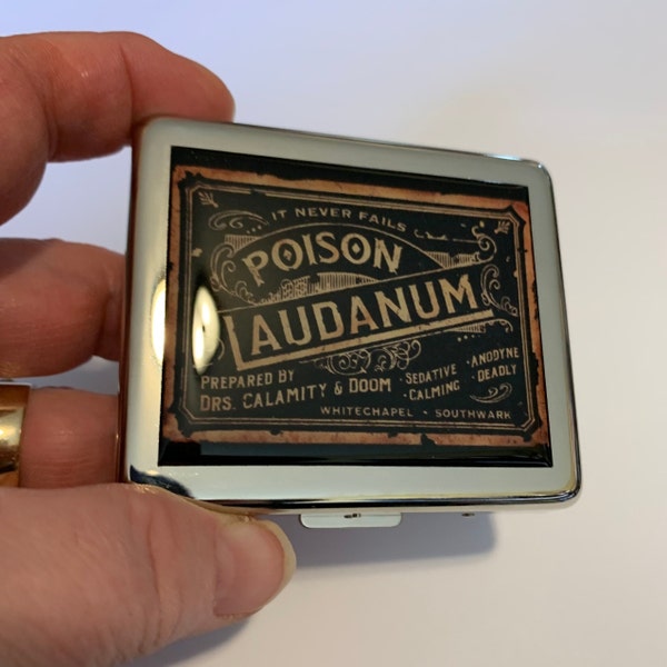 Boîte à pilules 8 jours vintage Laudanum avec miroir