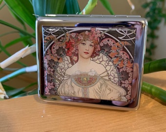 Art Nouveau Vintage 7 day Pill Box with Mirror  Mucha