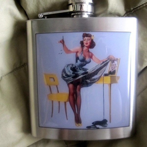 Pin Up Vinatge with Sailor Boy Liquor Hip Flask Stainless Steel 6 ounce