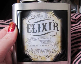 Vintage Elixir Liquor Hip Flask