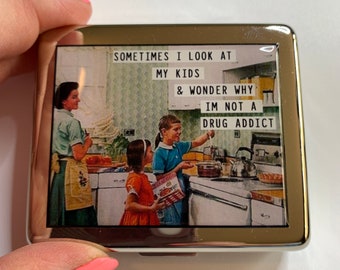 Vintage Poster Funny 8 Day Pill Box with Mirror