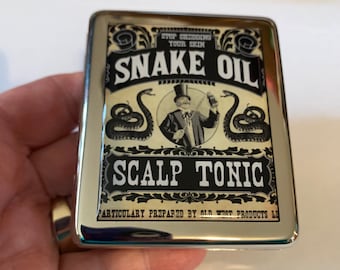 Vintage Snake Oil Label 8 Day Pill Box with Mirror