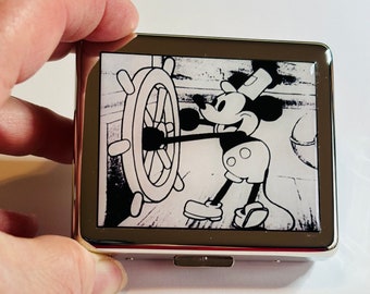 Vintage Steamboat Willie Mouse 7 day Pill Box with Mirror