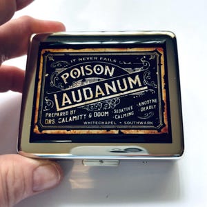 Vintage Laudanum Label 7 Day Pill Box with Mirror