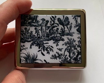 Vintage French Toile Design 7 day Pill Box with Mirror