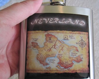 Neverland Map Liquor Hip Flask Stainless Steel 6 ounce