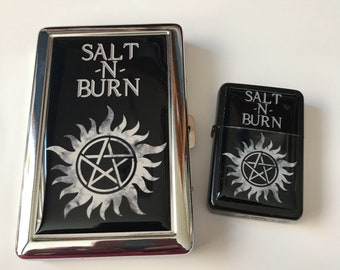 Supernatural Salt n Burn Refillable Lighter and Cigarette or Card Case Set