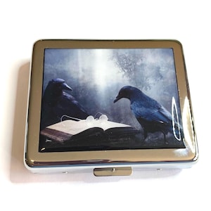 Vintage Crow Raven Box 7 Day Pill Box With Mirror