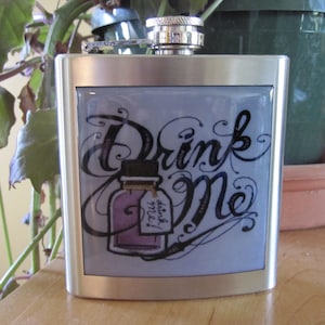 Alice In Wonderland DRINK ME Liquor Hip Flask image 1