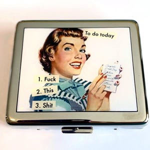 Vintage Poster Funny To Do List 7 Day Pill Box with Mirror