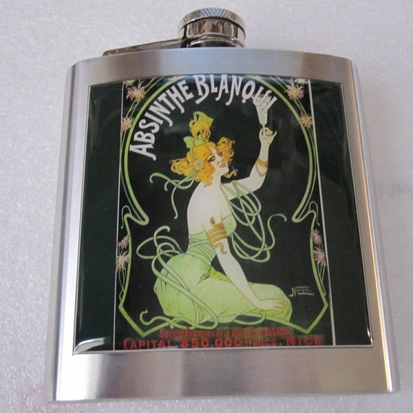 Absinthe Green Fairy 6 oz Stainless Steel Flask