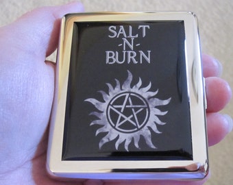 Supernatural Anti Possession Pentagram Salt n Burn 8 Day Pill Box with Mirror