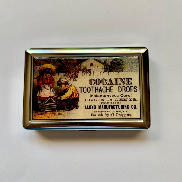 Affiche publicitaire vintage pour maux de dents, porte-cigarette ou porte-cartes ou portefeuille