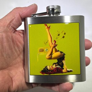 Pin-up Pinup Girl with Music Liquor Hip Flask Stainless Steel 6 ounce