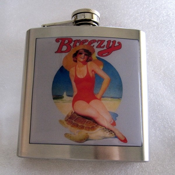 Pin Up Pinup Vinatge Retro Liquor Hip Flask Stainless Steel 6 ounce