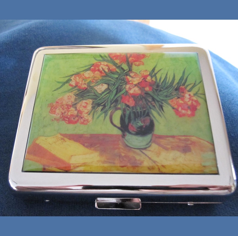 Van Gogh Flowers 8 Day Pill Box with Mirror image 6