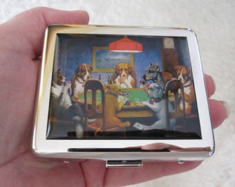 Dogs Playing Poker 8 Day Pill Box with Mirror