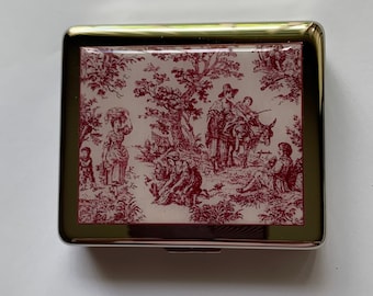 Vintage French Toile Design 8 day Pill Box with Mirror