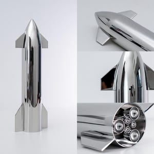 Grande Modelo SpaceX Starship em Aço Inoxidável 304 - Obra de Arte em Metal Feita à Mão