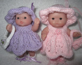 Knitting Pattern Berenguer Baby Doll Pretty Party Dress Set with purse pdf download doll clothes