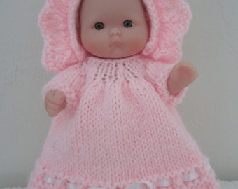 Berenguer Baby Doll Knitting Pattern Frill Dress and Bonnet Set fits chubby 5 inch Berenguer pdf knitting pattern instant download