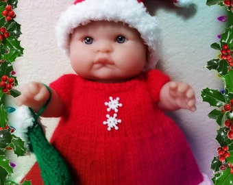 Berenguer Baby Doll Knit Pattern Conjunto de vestido de Nochebuena para lotes de 8 pulgadas y 8,5 pulgadas para amar a la muñeca bebé descarga instantánea