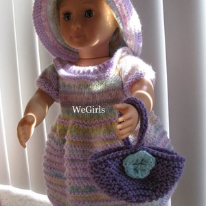 Strickanleitung Puppenkleidung passt 18 Zoll Mädchen Puppe Frühlingskleid Set Hut und Geldbörse pdf sofort download