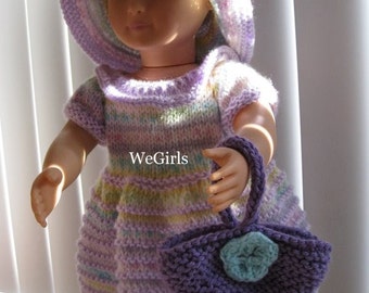 Knit pattern doll clothes fits 18 inch Girl Doll Spring Dress Set hat and purse pdf instant download
