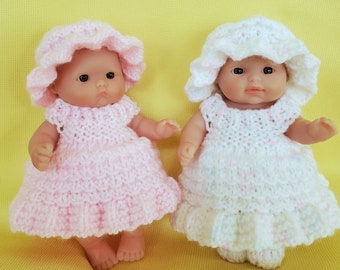 Pdf pattern doll clothes Ruffle Dress Set for Berenguer Lots to Love Baby Doll 5 inch chubby itty bitty knitting pattern