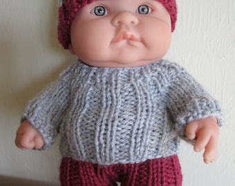 Baby Doll Knit Instant Download Pattern Rib Sweater Set for 10 inch Berenguer Lots to Love Baby Doll perfect for boy doll outfit