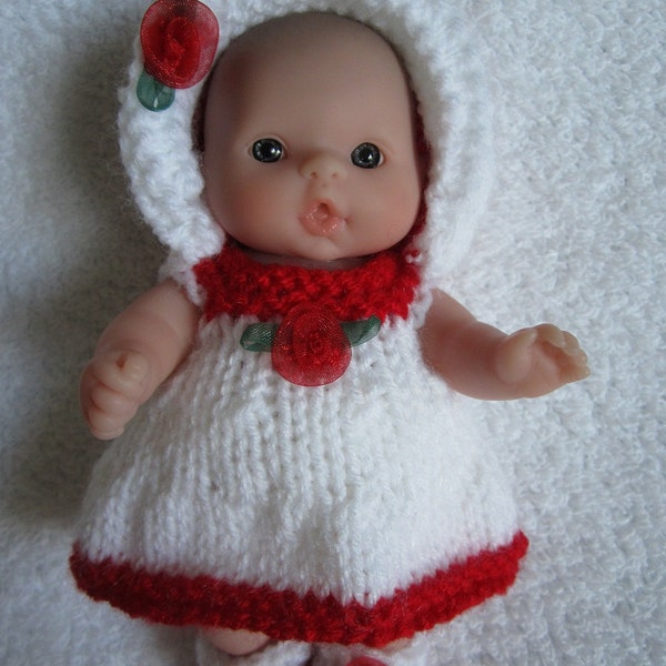 Knitting Pattern pdf Summertime Baby Doll Dress Set for 5 inch chubby Berenguer Itty Bitty baby doll instant download