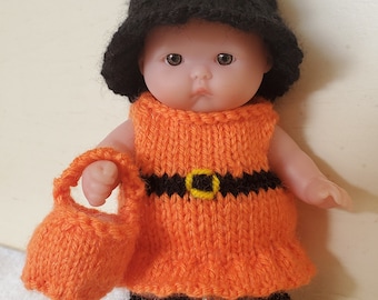 Pdf pattern Baby Doll Little Witch Set for Berenguer Lots to Love Baby Doll 5 inch chubby itty bitty knitting pattern