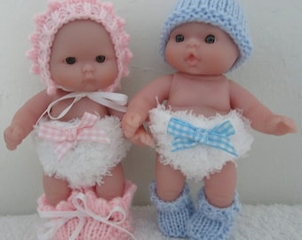 Knitting Pattern Berenguer Baby Doll Nappy Newborn Diaper Sets Boy and Girl diaper bonnet hat booties pdf download doll clothes