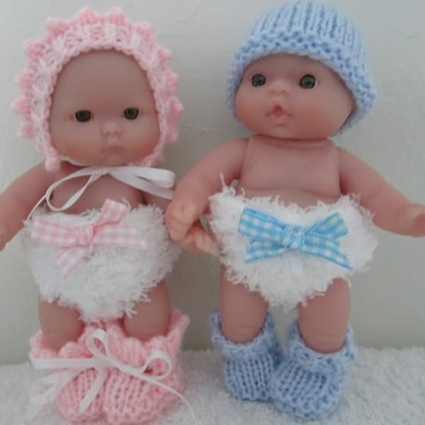 Knitting Pattern Berenguer Baby Doll Nappy Newborn Diaper Sets Boy and Girl diaper bonnet hat booties pdf download doll clothes