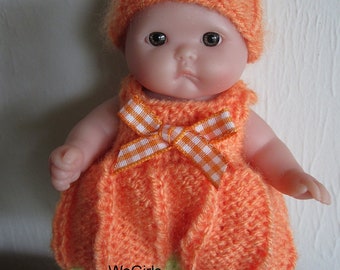 Berenguer Baby Doll Knit Pattern Pumpkin Romper Set for 5 inch lots to love itty bitty baby doll instant download