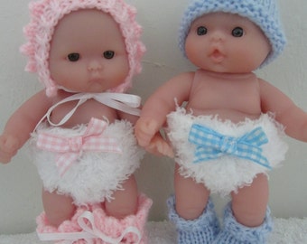 Knitting Pattern Berenguer Baby Doll Nappy Newborn Diaper Sets Boy and Girl diaper bonnet hat booties pdf download doll clothes