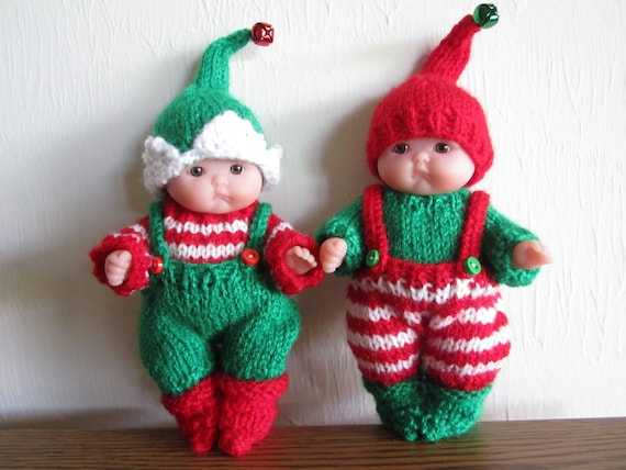 Crochet Handmade Dungaree Jumpsuit Elf Christmas Santa Green Red Cute Small Doll 