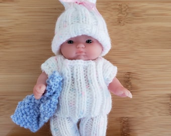 Doll Clothing Knit Pattern Berenguer Baby Doll Night, Night Pajama Set fits the 5 inch doll knitting pattern instant download