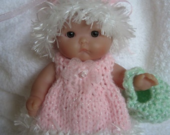 Knitting Pattern Berenguer Baby Doll Bunny Dress Set Itty Bitty dolls dress bunny ear hat easter basket and shoes pdf download doll clothes