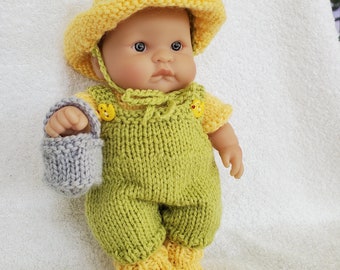 Berenguer Baby Doll Knit Pattern Bibbed Overall Set for 8 inch lots to love baby doll instant download