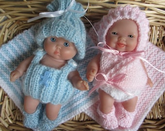 Knitting Pattern Berenguer Baby Doll Newborn Starter Sets Boy and Girl diaper bib vests bonnet hat booties blanket pdf download doll clothes
