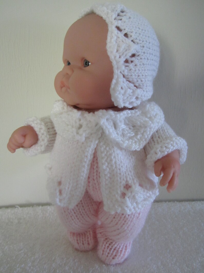 Baby Girl Knitted Outfit Set – Spanish Pink Lacy Pram Set With Bonnet – Newborn Gift