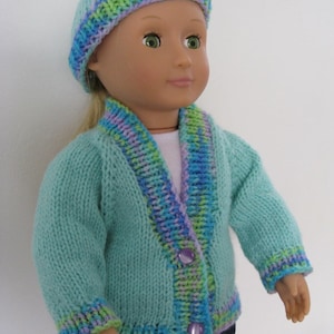 Knit Pattern for 18 inch Dolls Easy Knit V Neck Sweater Cardigan Instant Pattern Download