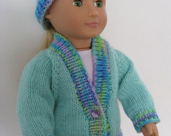 Knit Pattern for 18 inch Dolls Easy Knit V Neck Sweater Cardigan Instant Pattern Download
