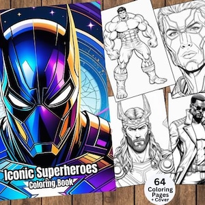 Páginas para colorear de superhéroes, páginas para colorear de héroes legendarios, páginas para colorear imprimibles, protectores de la Tierra, libro para colorear de cómics, superhéroe masculino