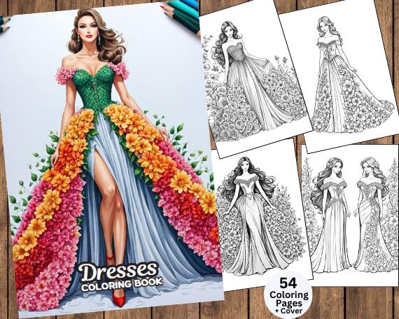 Dress Coloring Page, Floral Dress Coloring, Ball Gown Dress Coloring, Elegant Dress Coloring, Victorian Fashion Dress Coloring, Trendy Dress - Etsy Dress Coloring Page, Floral Dress Coloring, Ball Gown Dress Coloring, Elegant Dress Coloring, Victorian Fashion Dress Coloring, Trendy Dress - Etsy