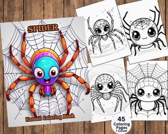 Halloween Coloring Pages, Halloween Coloring Book, Easy Coloring, Spider Coloring Pages for Kids, Spider Coloring Book, Adult Coloring, Kids