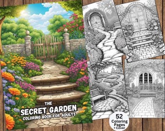 Secret Garden Coloring, Garden Coloring Page, Secret Garden Coloring Page, Flower Garden Coloring, Landscape Coloring, Enchanted Garden