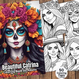 Halloween Coloring, Day of the Dead Coloring Pages, La Catrina Coloring, Dia De Los Muertos, Sugar Skulls Catrinas Coloring, Adult Coloring